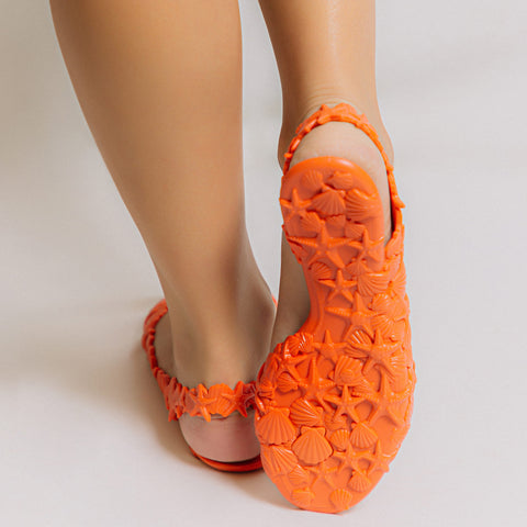 Women Wearing Neon Orange Sandals